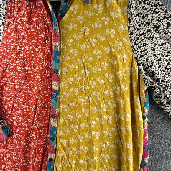 Natural Life Floral Button Up Dress Large Colorful Boho Long Sleeve Rayon Women - Picture 3 of 14